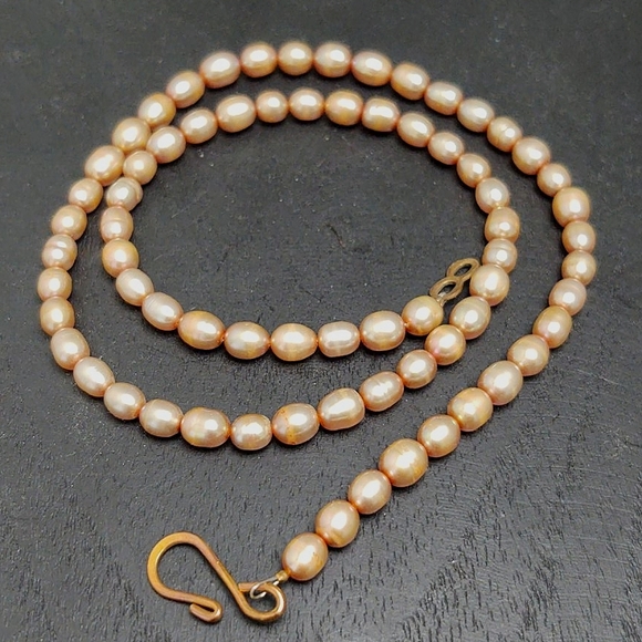 Vintage Jewelry - Vtg Estate Golden Sun Baroque 6 mm Pearl Necklace